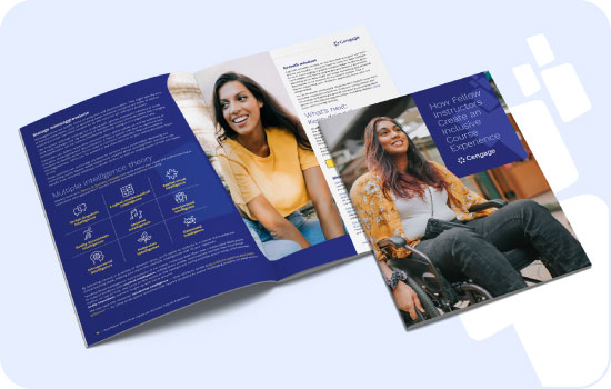 A screenshot of the cover and inside of the “How Fellow Instructors Create an Inclusive Course Experience” eBook.