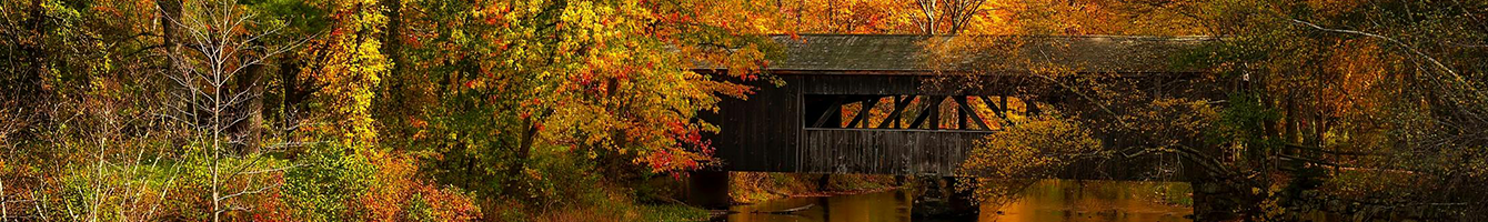 Covered Bridge with fall colors over a creek